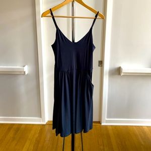 Cynthia Rowley deep purple tank dress with pockets and adjustable straps.